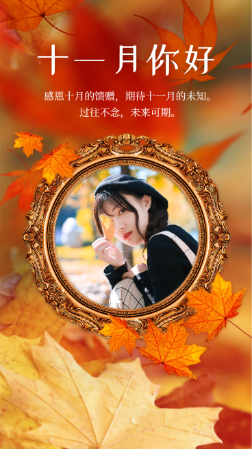通用十一月你好祝福晒照文艺手机海报预览效果