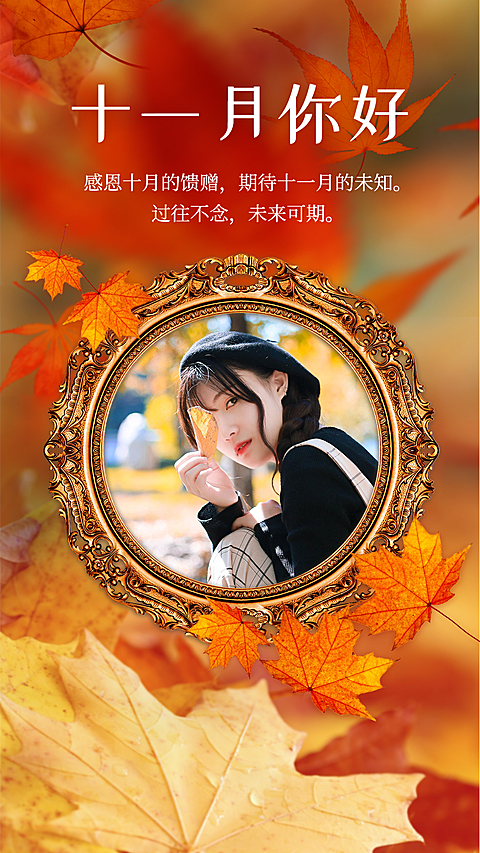 通用十一月你好祝福晒照文艺手机海报