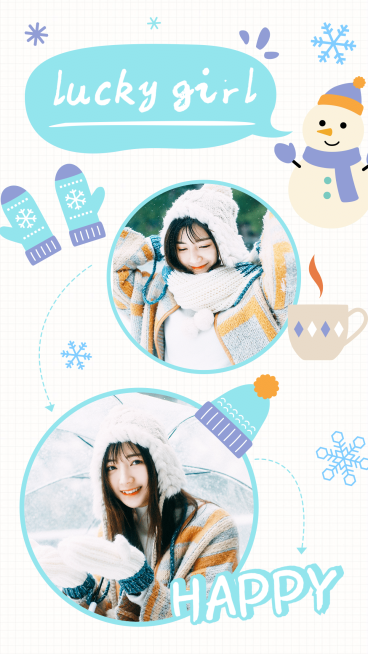 冬天快乐可爱卡通晒照拼图预览效果