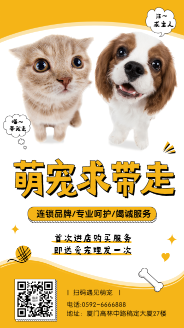 宠物服务店铺营销实景竖版海报预览效果
