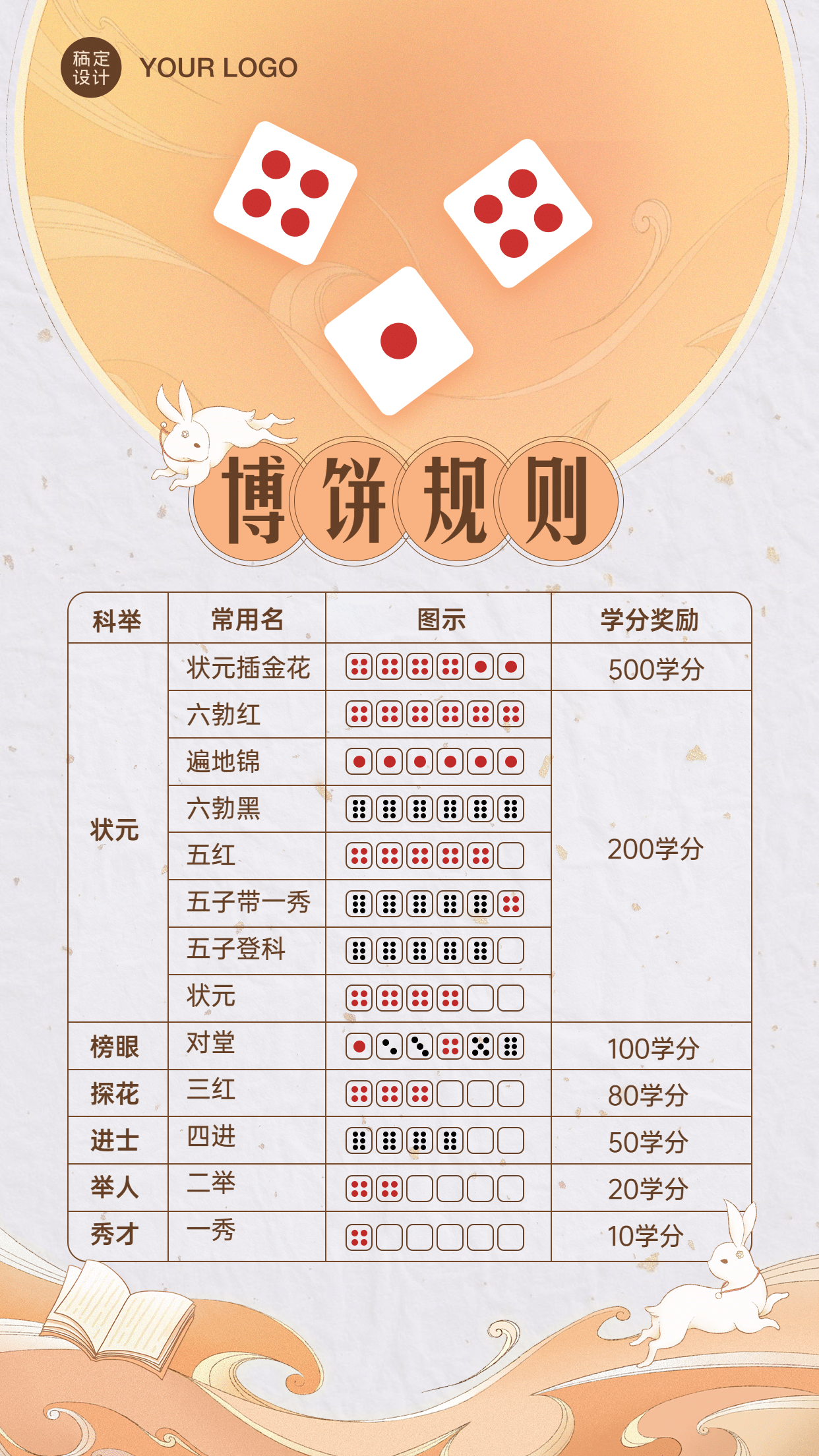 中秋博饼规则简约中国风手机海报