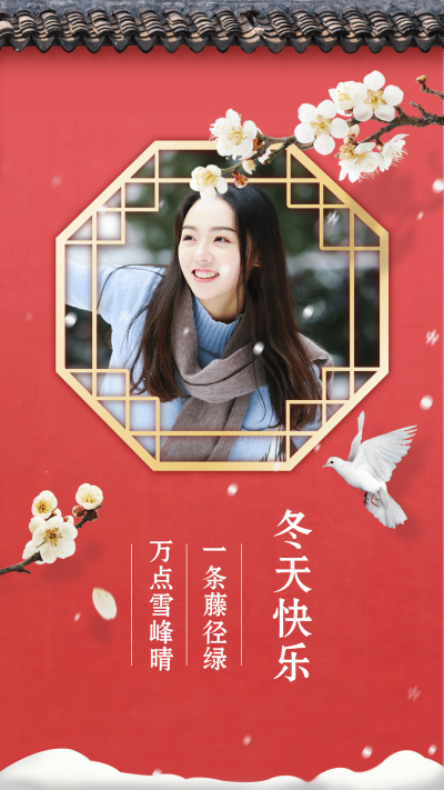 冬天快乐红墙腊梅古风中国风晒照