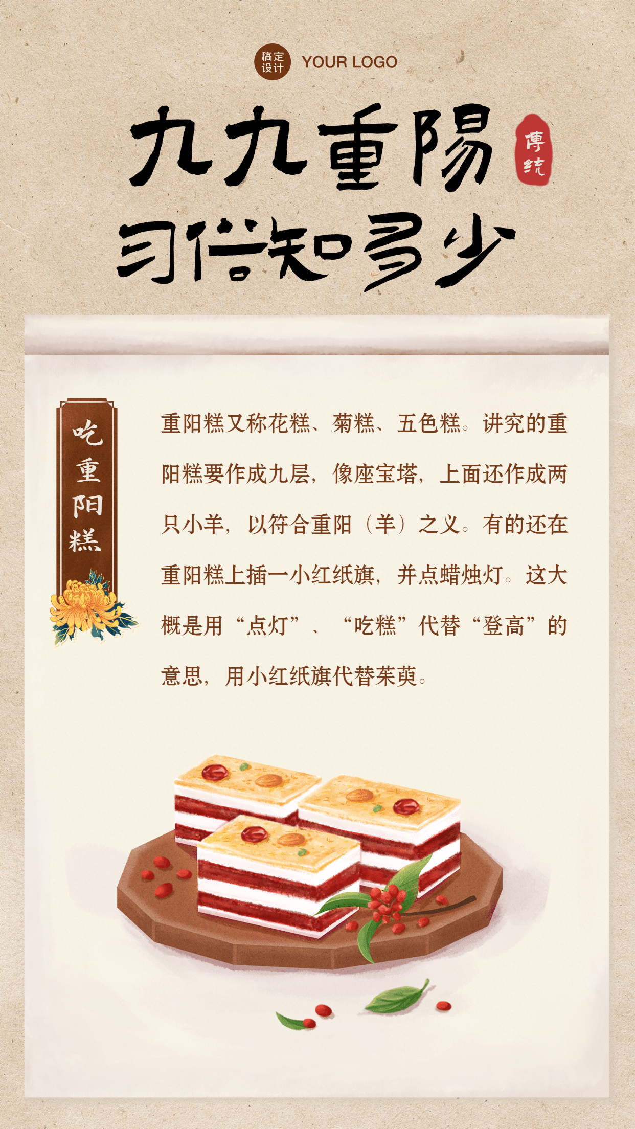 重阳节习俗科普吃重阳糕中国风手机海报预览效果