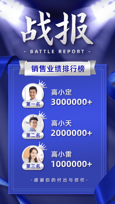 销售业绩喜报排行榜简约竖版海报预览效果