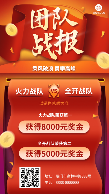 喜报战报团队销售汇报榜单手机海报预览效果