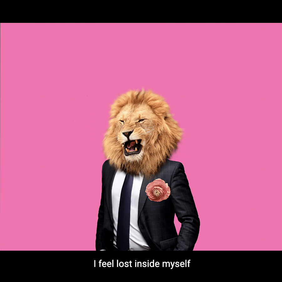 Pink Background Lion Man Photo Simple Frame Retro Simple Style Instagram Post预览效果