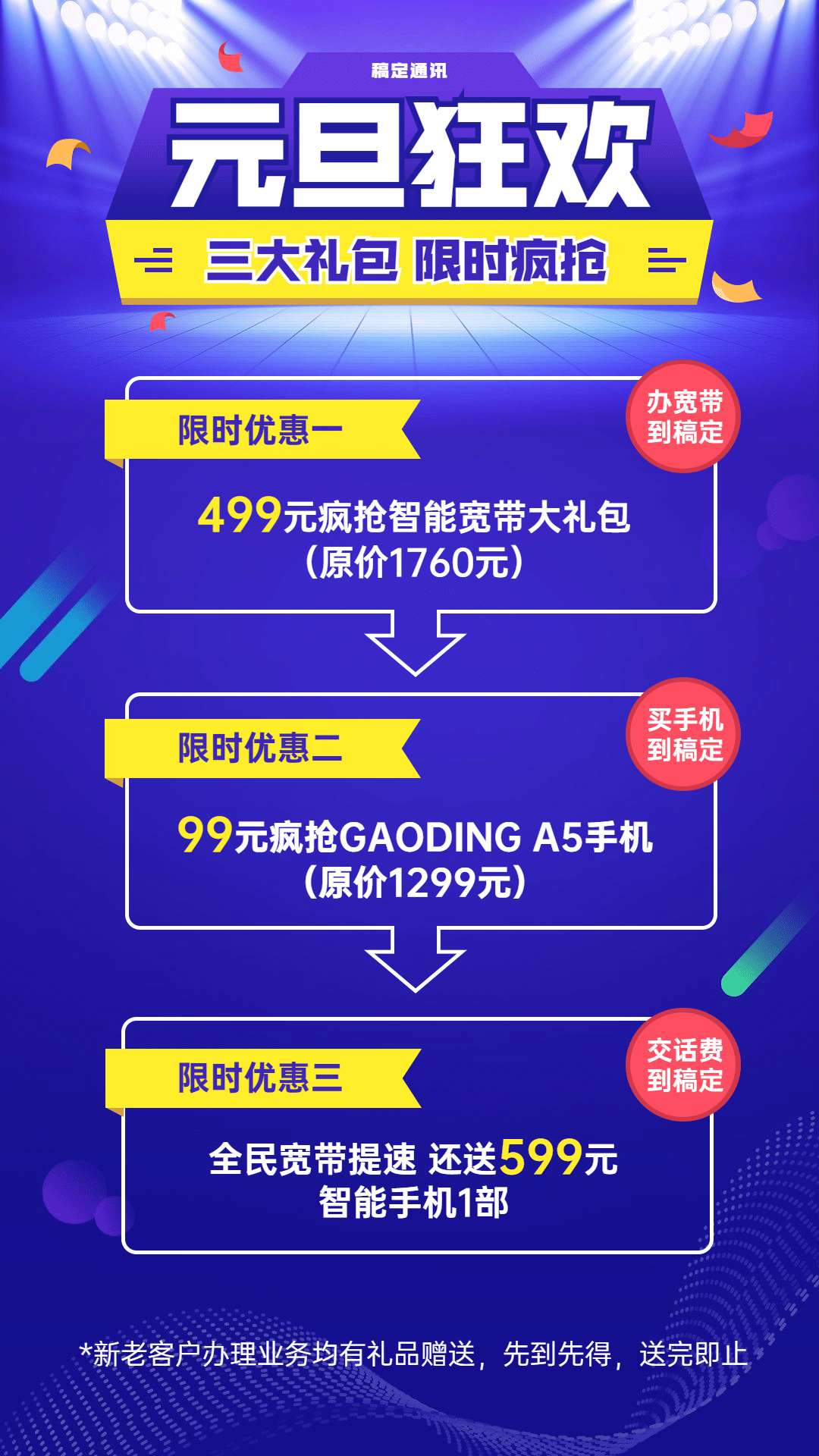 数码通讯元旦节营销降价活动酷炫竖屏海报