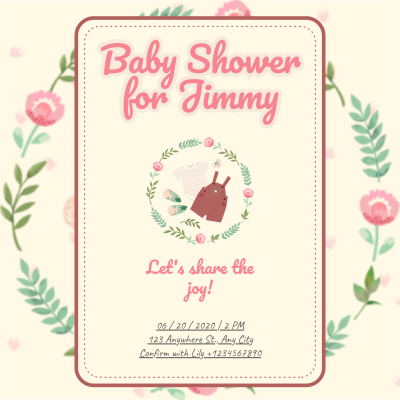 Retro Hand Painted Plants Decorate Baby Shower Party Invitation Letter