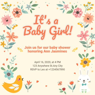 Lliterary Hand Painted Plants Decorate Baby Shower Invitation Letter