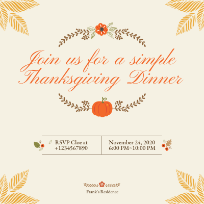 Retro Hand Painted Yellow Leaves Decorate Thanksgiving Dinner Invitation Letter