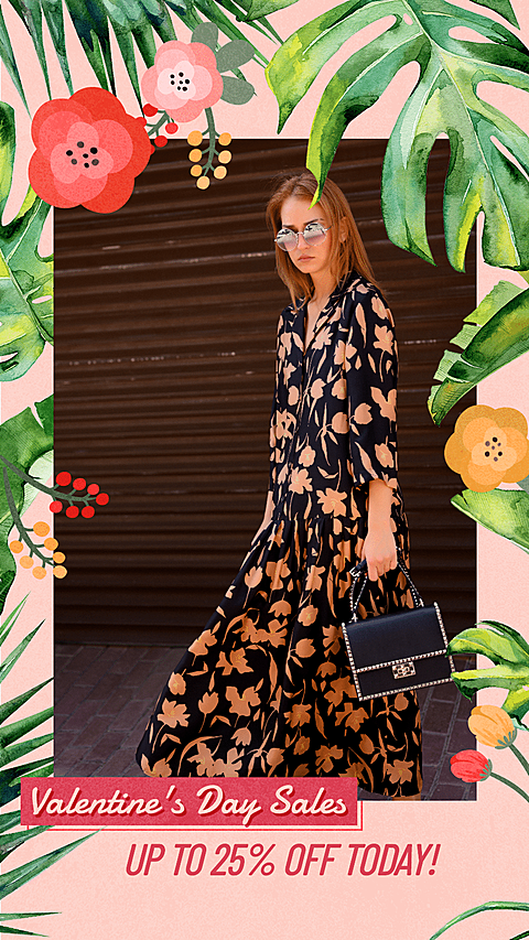 Hand-painted Leaf Frame Fashion Valentine's Day Accessories Promo Ecommerce Story