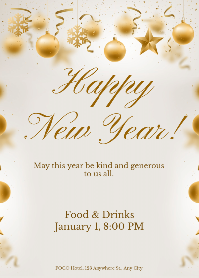 Fashion Gold Stars Decorate New Year Party Invitation Letter