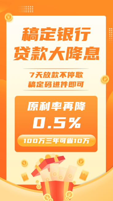 金融行业贷款利息降价通知大字海报预览效果
