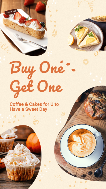 Cute Style Coffee And Cake Display Promo Ecommerce Story预览效果