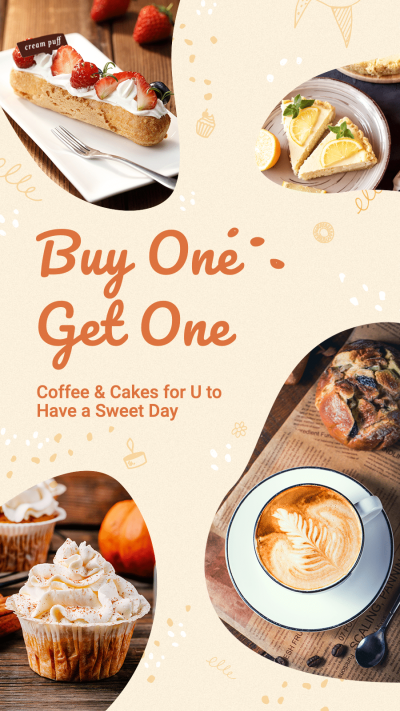 Cute Style Coffee And Cake Display Promo Ecommerce Story