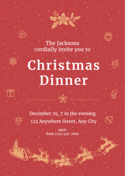 Cute Hand Painted Icons Decorate Christmas Dinner Invitation Letter