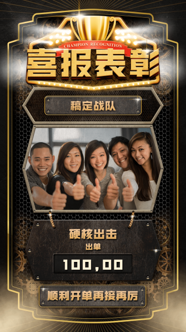 创意喜报微商团队销售冠军表彰硬核预览效果