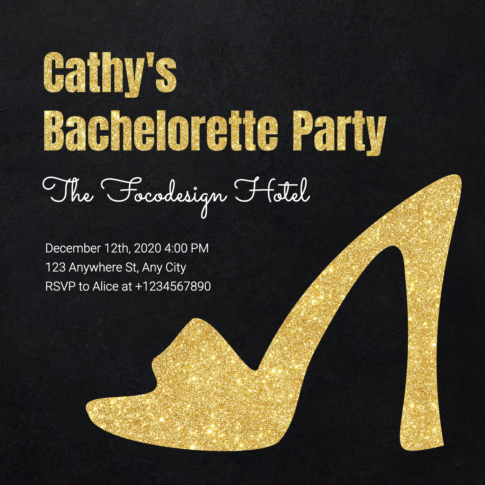 Luxury Gold High Heels Bachelorette Party Invitation Letter