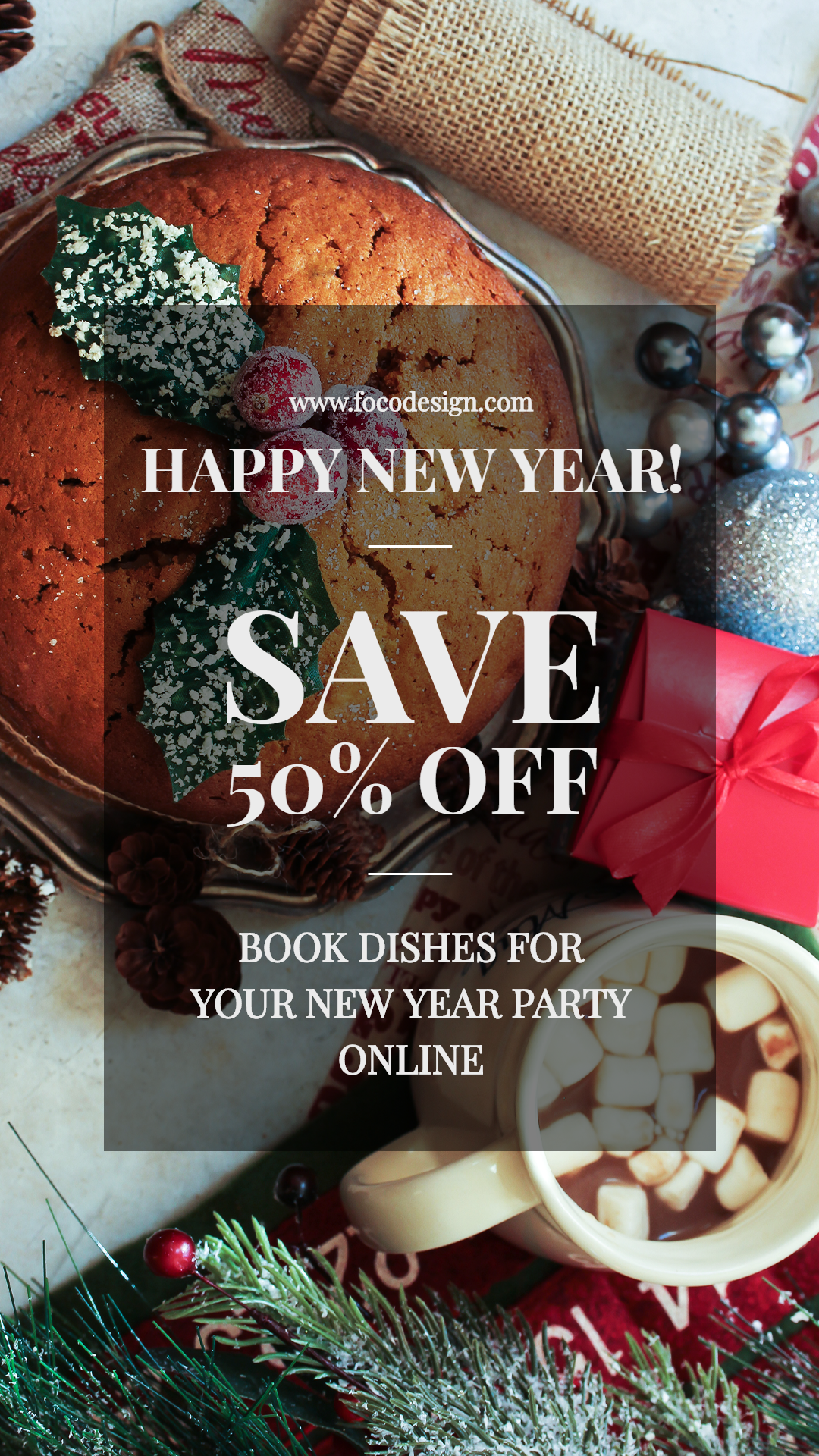 Creative New Year Party Dishes Booking Online Promo Ecommerce Story