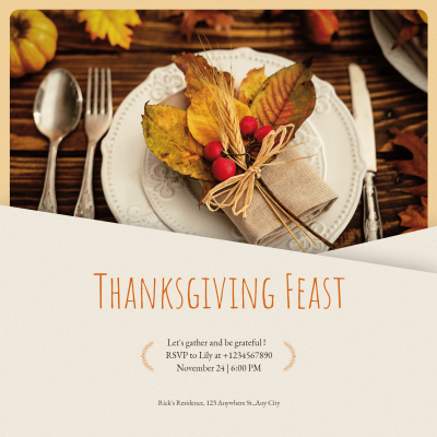 Retro Hand Painted Leaves Decorate Thanksgiving Feast Invitation Letter