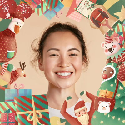 Literary Style Christmas Cartoon Animals Surround Instagram Post Profile