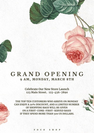 Minimalist Grand Opening Discount Promotion Poster