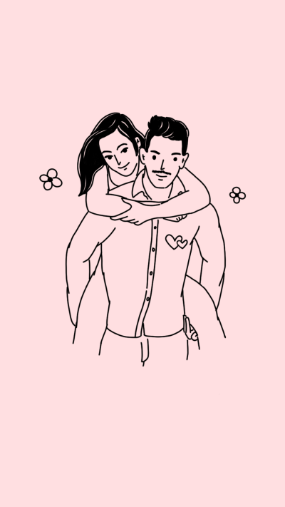 Literary Line Drawing Flowers Decorate Couple Hug Moment  Instagram Highlight