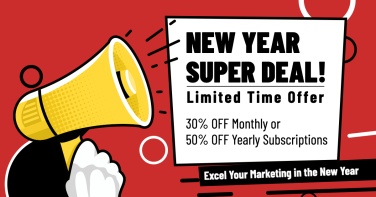 Cartoon Loudspeaker Element Simple Paid Subscription Software New Year Sale Ecommerce Banner