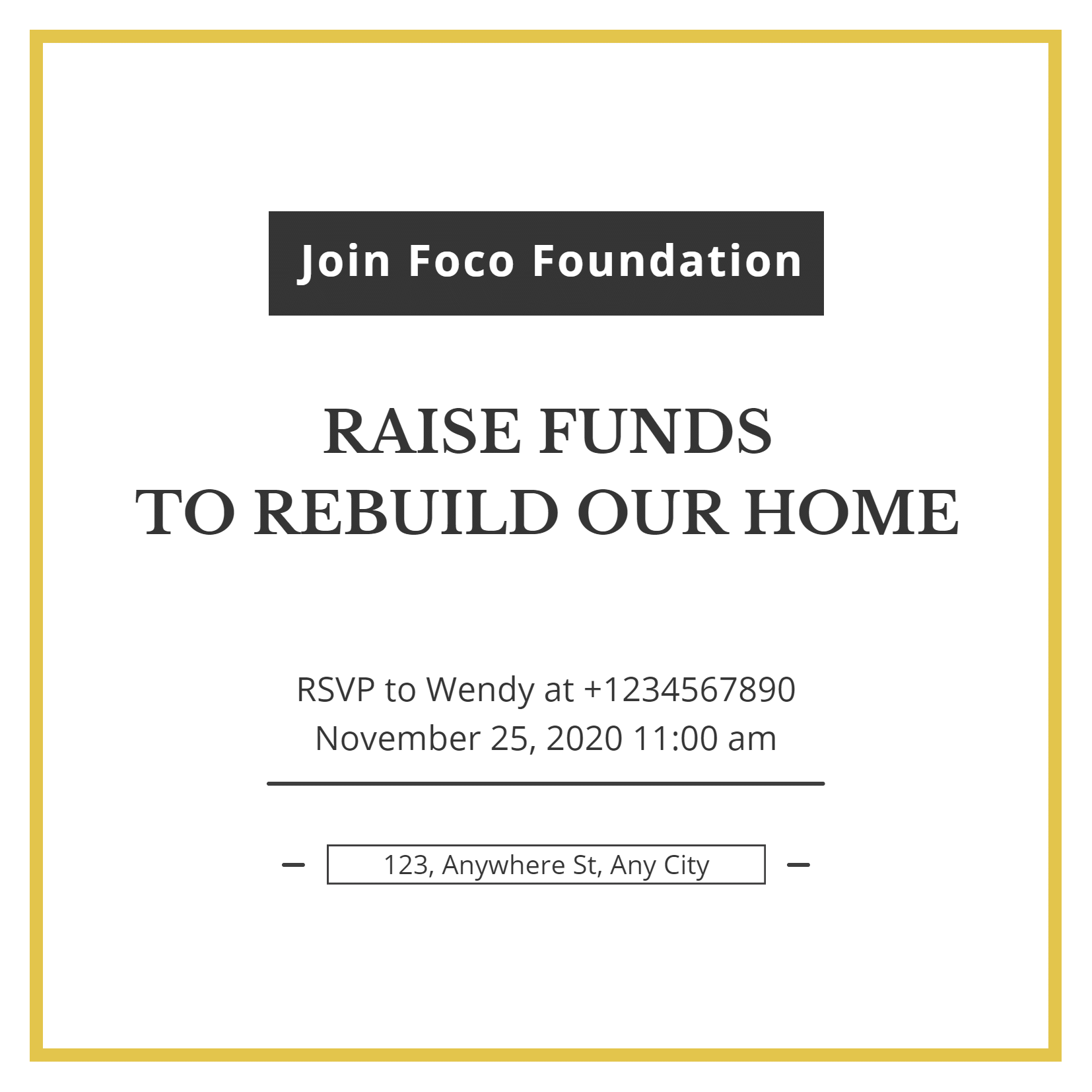 Simple Gold Square Frame Fundraising Invitation Letter