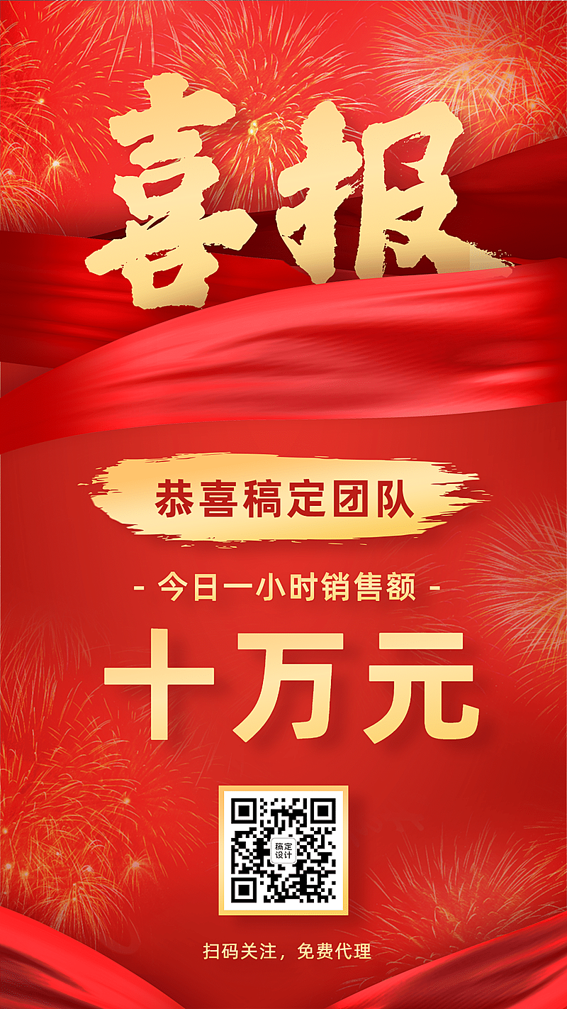 喜报表彰锦缎红金扁平大字海报