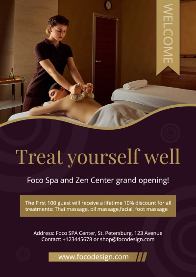 Luxury Rectangle Element Massage SPA Grand Opening Propaganda Flyer