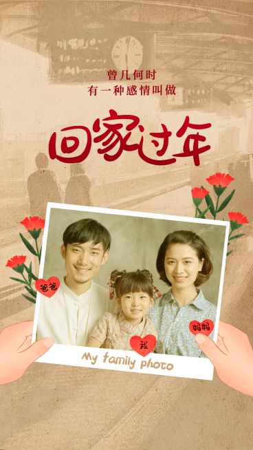 春运回家晒照家人合照手绘花朵预览效果