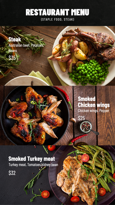 Simple Fashion Style BBQ Restaurant Food Meat Display Menu