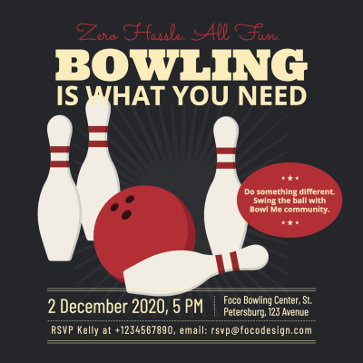 Bowling Theme Party Happy Time Invitation Simple Fashion Style
