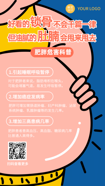减肥瘦身肥胖卡通手绘知识科普预览效果