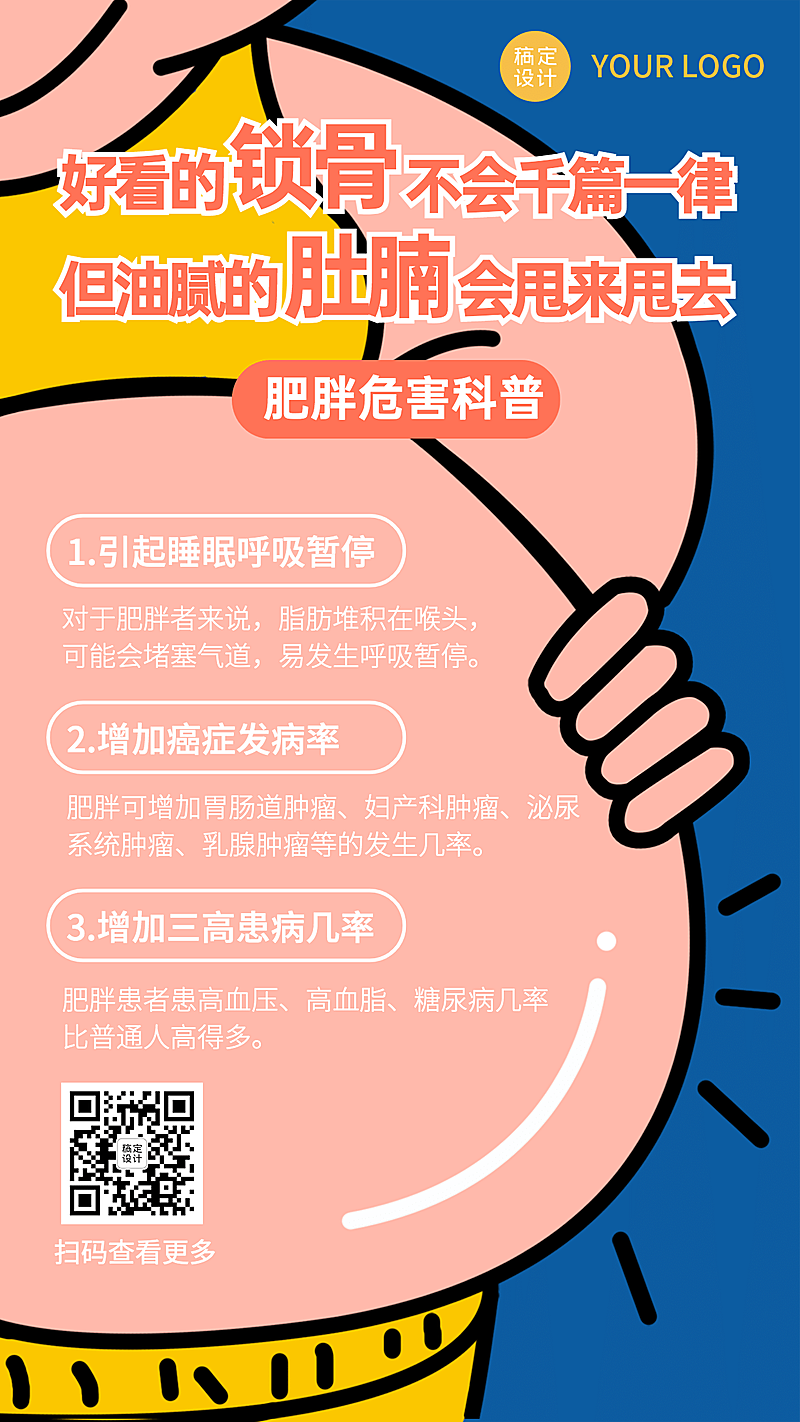 减肥瘦身肥胖卡通手绘知识科普