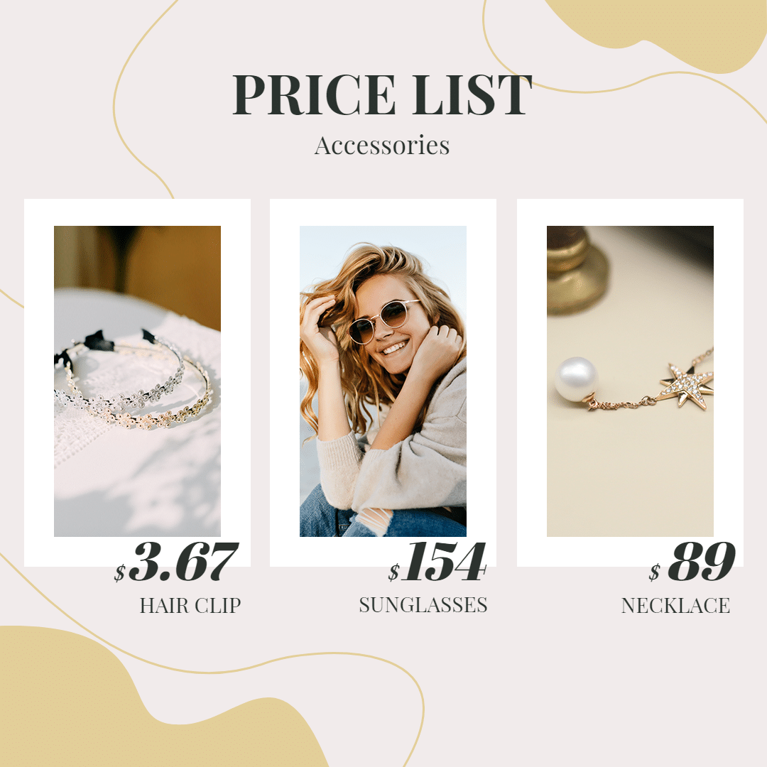 Fashion Accessories Price List Ecommerce Product Image