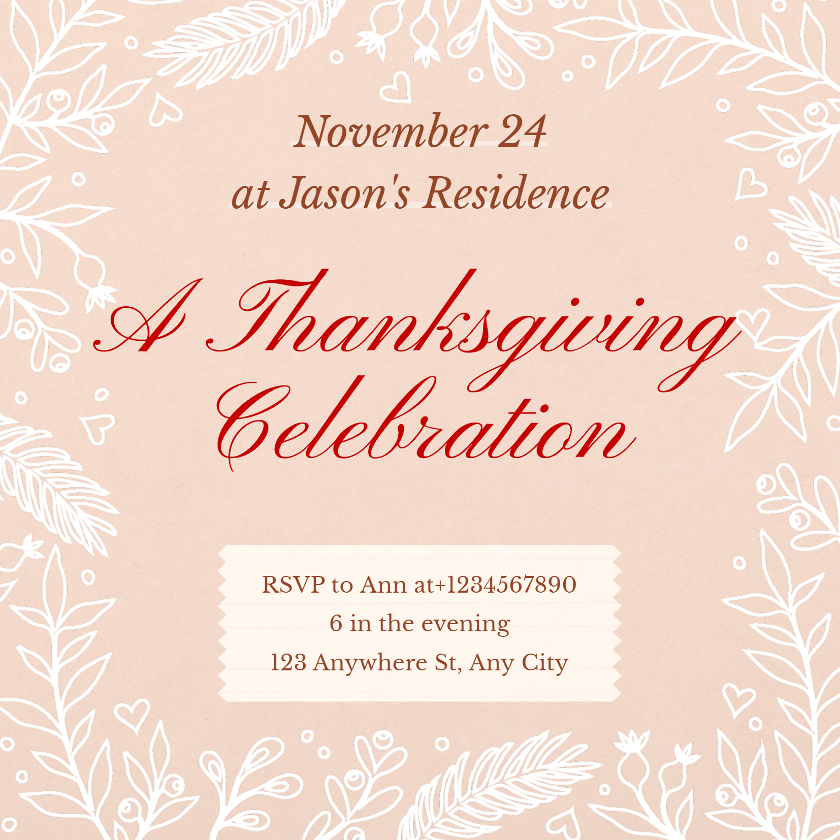 Thanksgiving Invitation Template Simple Fashion Style Letter