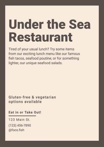 Minimalist Style Under The Sea Restaurant Propaganda Flyer
