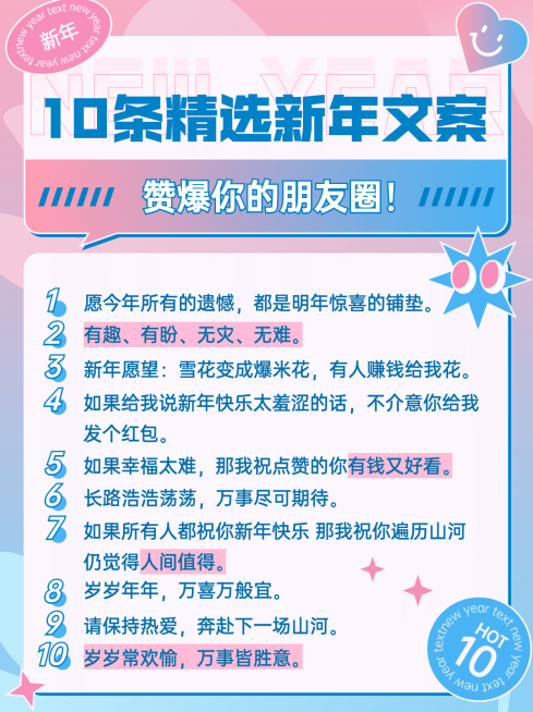 新年朋友圈文案攻略小红书封面配图预览效果