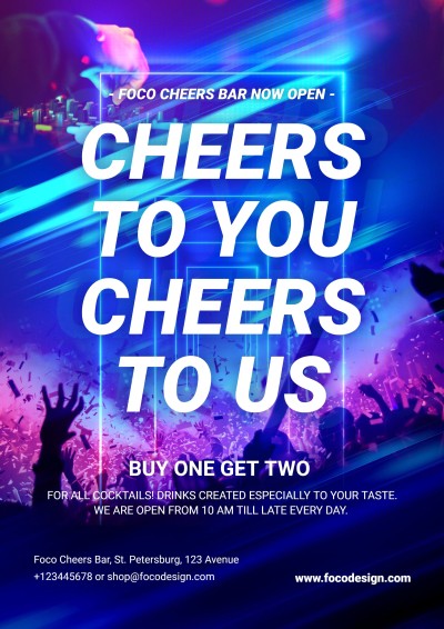 Creative Neon Light Style Cheers Bar Grand Opening Propaganda Flyer