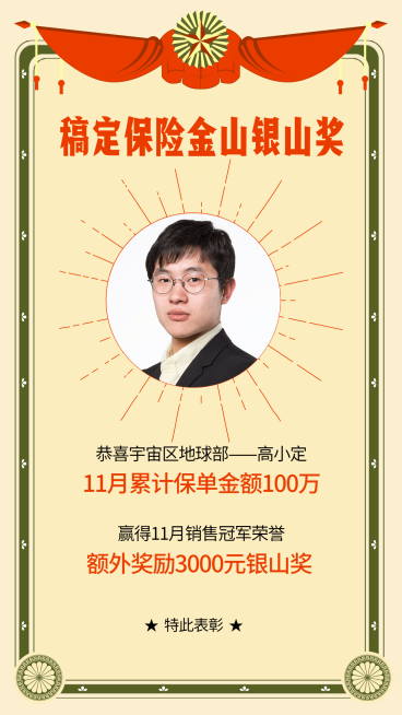 保险行业内部奖励喜报复古扁平预览效果