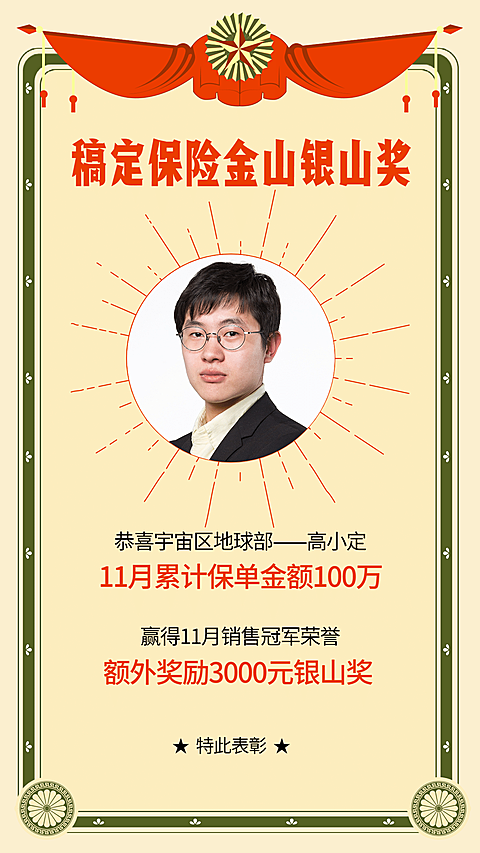 保险行业内部奖励喜报复古扁平