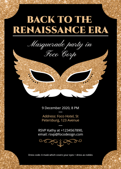 Renaissance Era Masquerade Party Invitation Letter
