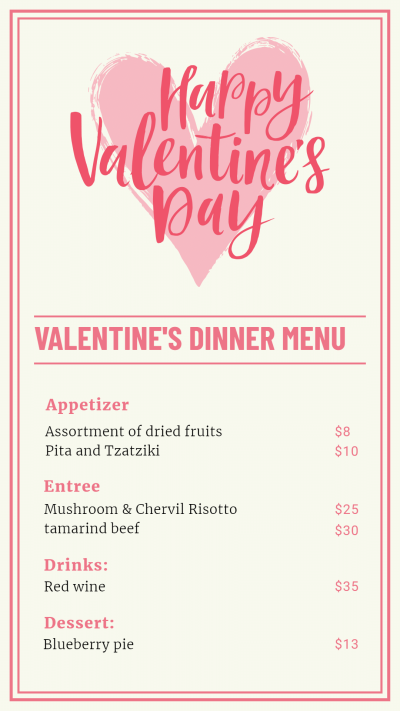  Valentine’s Day Menu Template Simple Fashion Style Poster