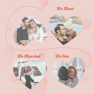 Couple's Through The Years Multiple Pictures Heart Shaped Photo Collage Instagram Post