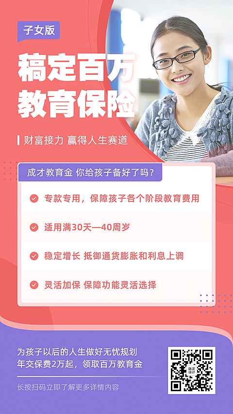 金融保险青少年百万教育险海报