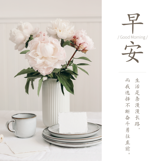 早安问候简约唯美方形海报预览效果