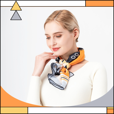 Colorful Rectangle Element Fashion Silk Scarf Outfit Display Ecommerce Product Image