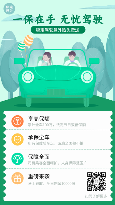 金融保险驾乘意外险产品介绍竖版海报预览效果